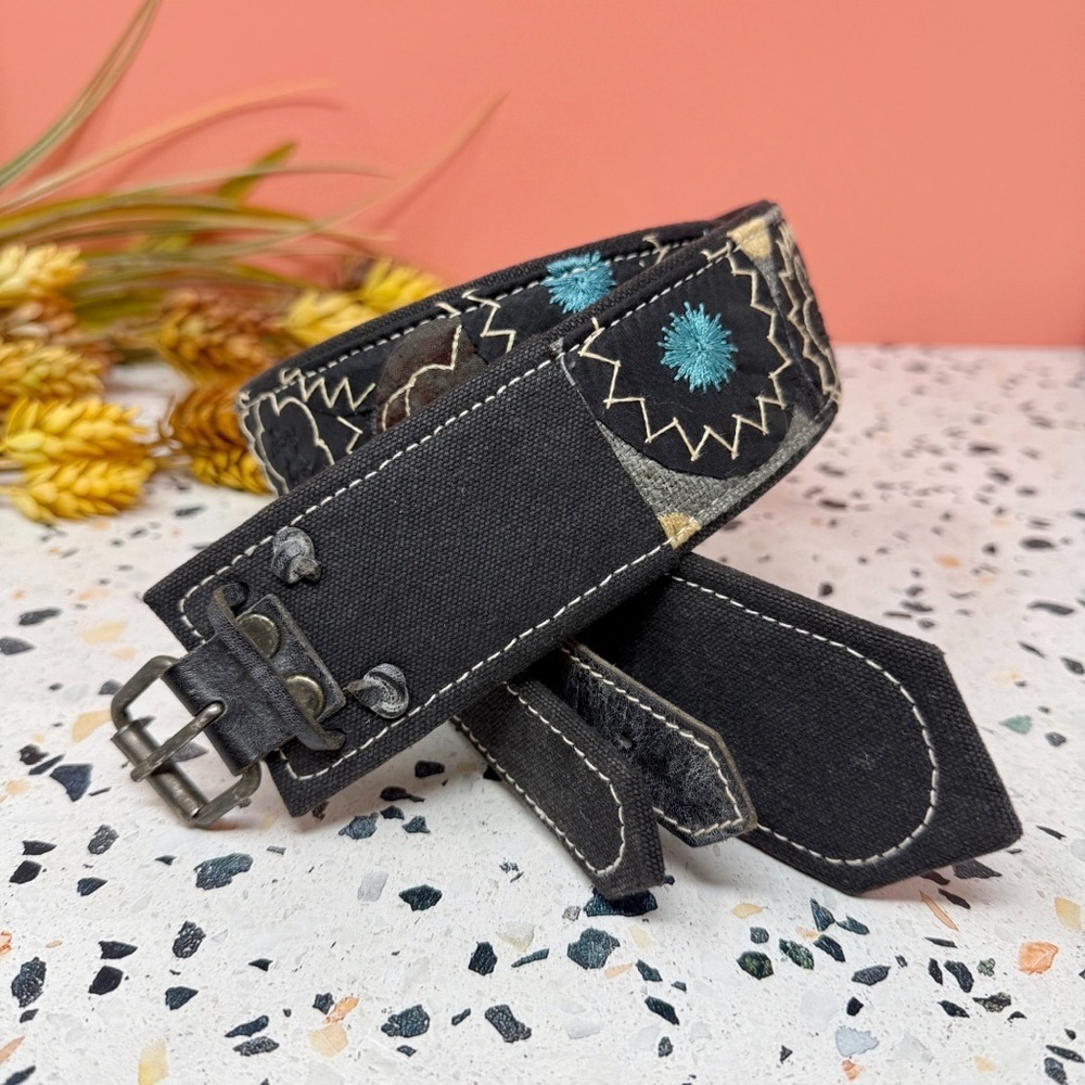 Dries Van Noten Archive Wide Embroidered Overlay Strap Women’s Belt Sz M/ L
